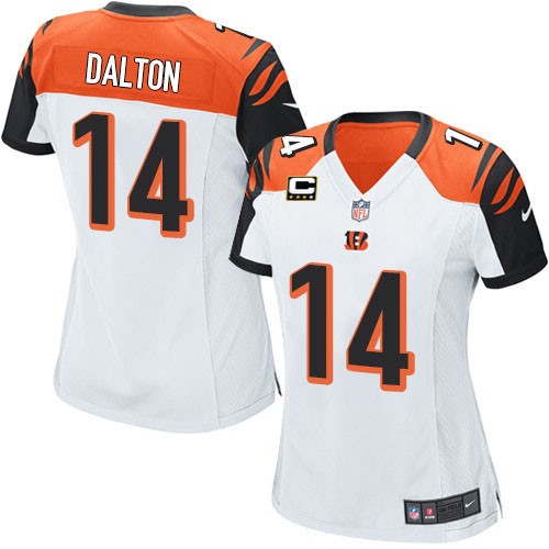 Women's Elite Andy Dalton C Patch Nike Jersey White Road - #14 NFL Cincinnati Bengals